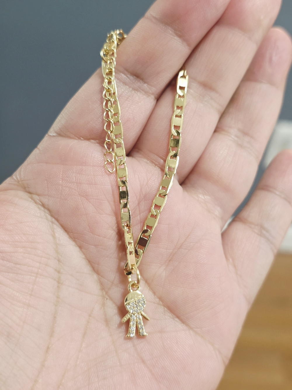 18k  Gold Plate Boy Charm Necklace - Sparkling Pendant